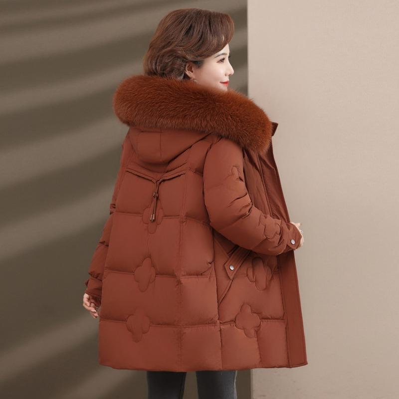 New down jacket mother women's clothing medium and old winter medium and long thickened fox fur collar white duck down jacket