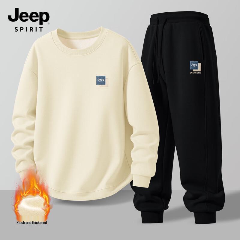 JEEP SPIRIT Men's 2025 Winter Fleece Hoodie & Sweatpants Set