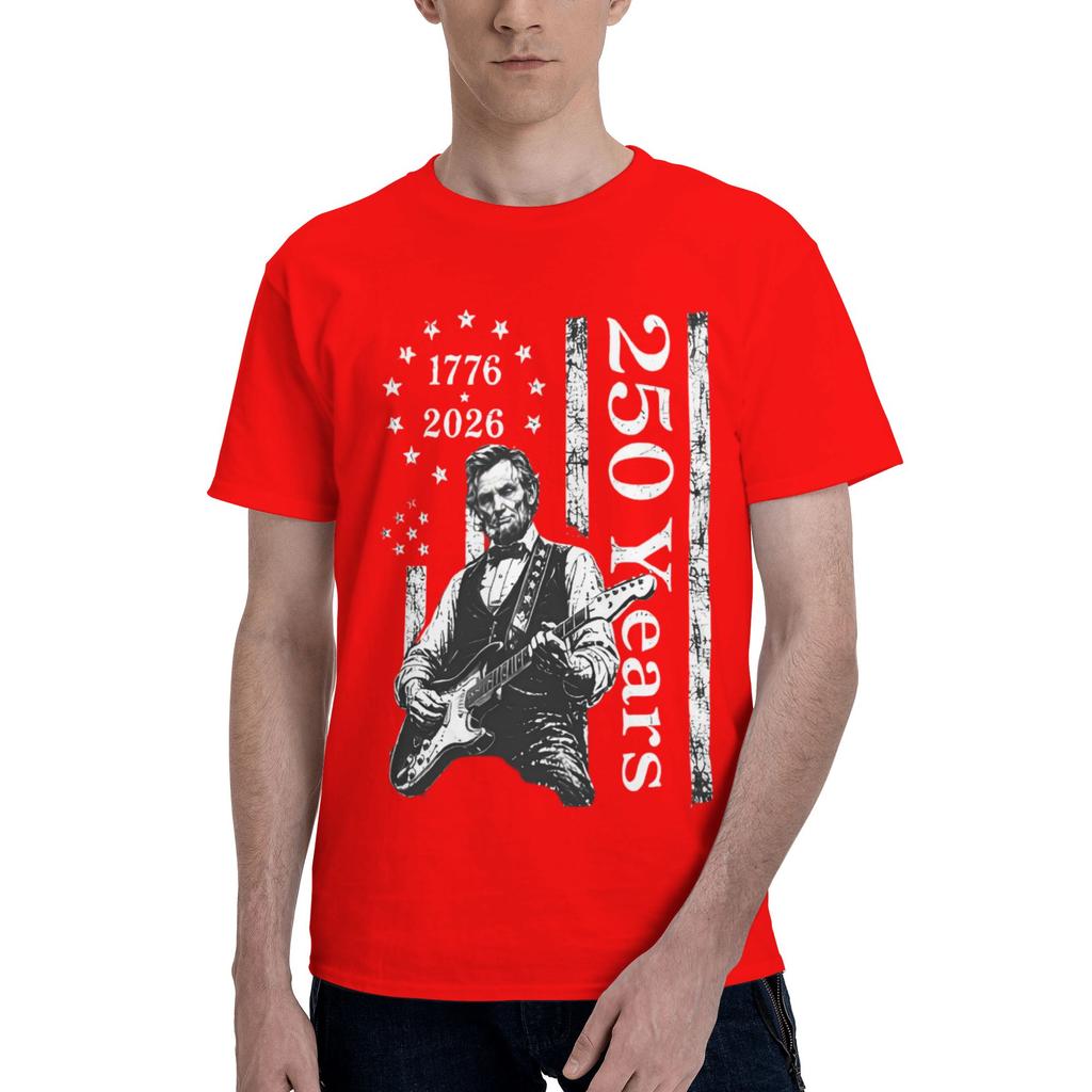 Abraham Lincolns Playing Guitar T Shirt Unisex Short Sleeves 100 Cotton Tshirt Leisure 4th July 250th Anniversary Tees Tshirt