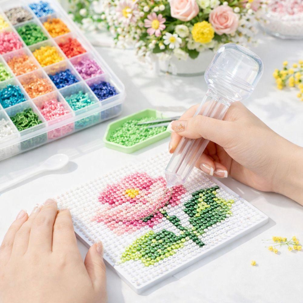 Transparent Press-Type Bead Pen 3D Pixel Puzzle Anti-slip Bead Positioning Pen Ergonomic Handmade Bead Dispenser Jewelry Making