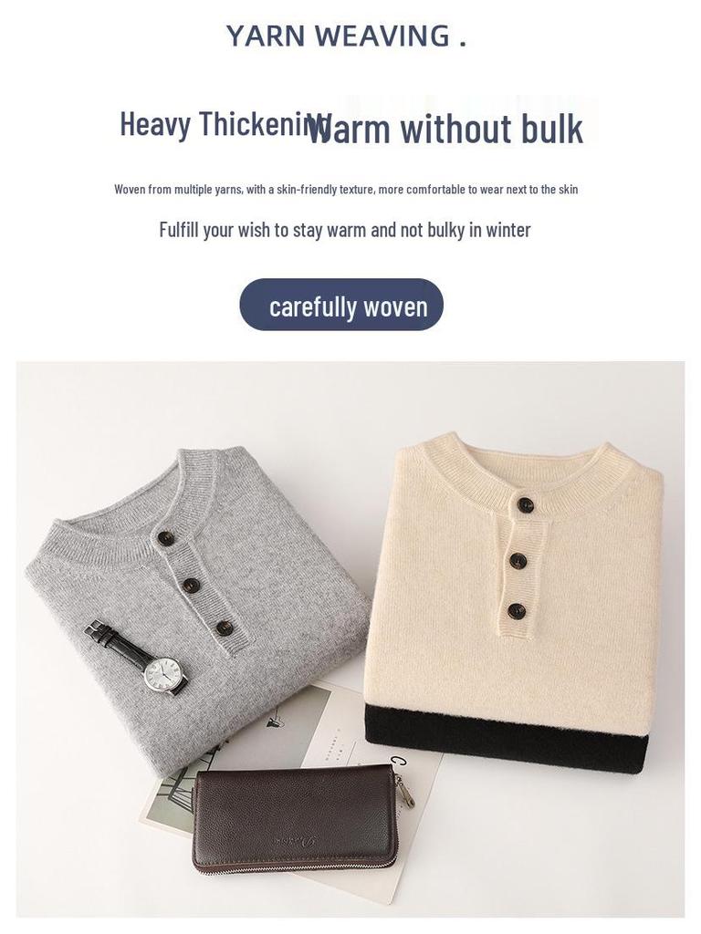Herren Winterwolle Henley Pullover - Dick gestrickter Pullover für Herbst & Winter