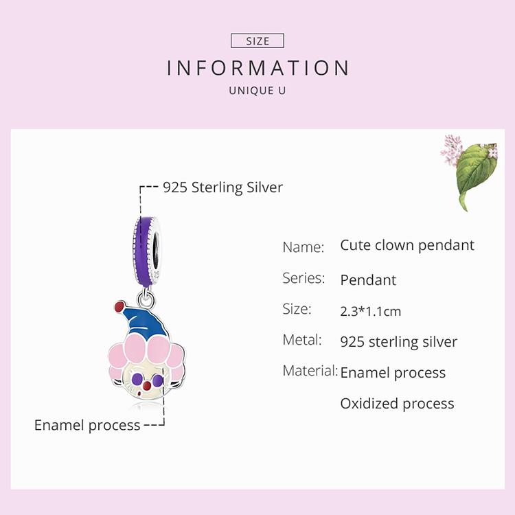 WOSTU New 925 Sterling Silver Funny Clown Charm Colorful Enamel Bead Pendant Fit Original Bracelet For Women Jewelry