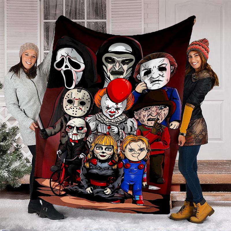Coperta stampata a tema horror di Halloween - Perfetta per divano, letto, viaggi e uso all'aperto | Lavabile in lavatrice, accogliente e resistente.
