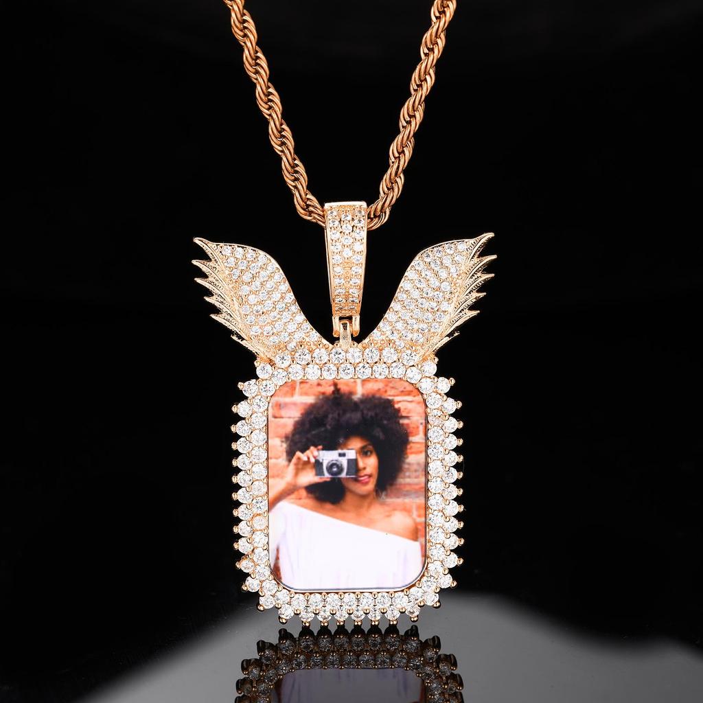 Creative Winged Square DIY Memory Photo Frame Pendant - Custom Hip Hop Necklace