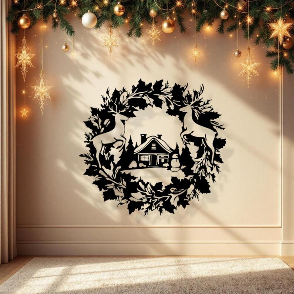 Metallhirsch Weihnachts-Kranz Wandkunst Winter Zuhause Stahl Dekoration