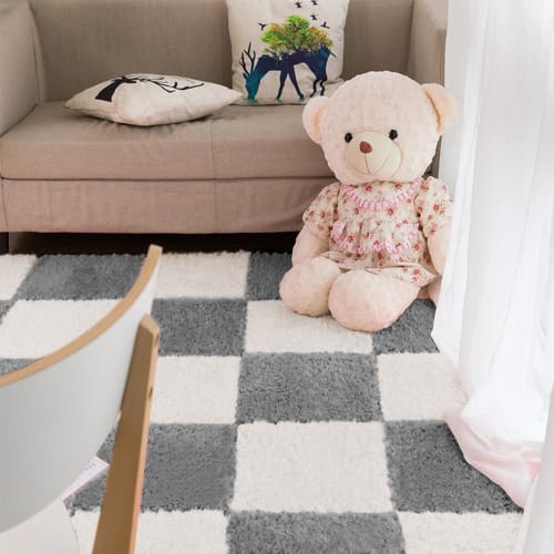 Brushed Puzzle Mat, Large, 30cm x 30cm, 12 Pieces with Edges, Cork, Washable, Floor Protection, Soundproofing, Insulation, Cold Protection, Thick Play