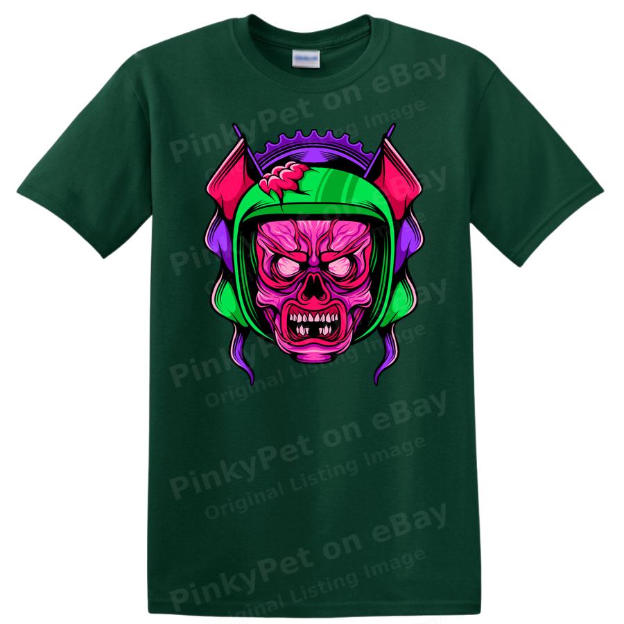 Skull Helmet Design Graphic T Shirt for Bikers and Motorheads Cool Tee