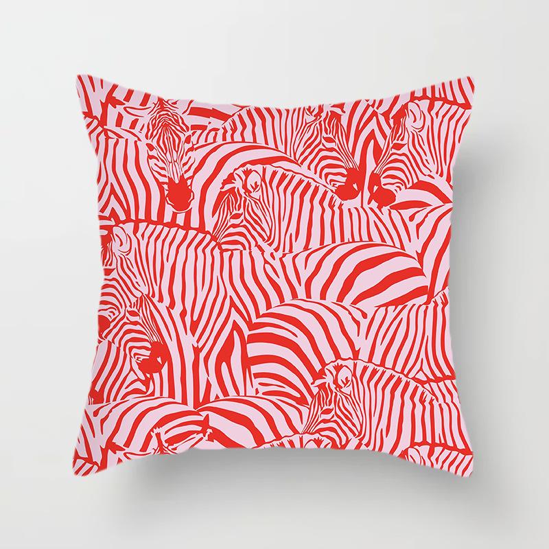 Nordic Pink Geometric Cushion Cover Home Decor Sofa Pillowcase Floral Print Soft Peach Skin Pillowcase