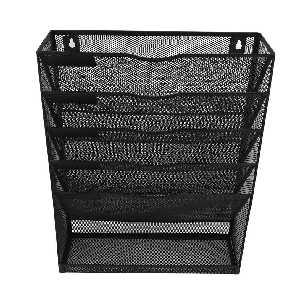 Wall Mount File Organizer with Bottom Tray 5 Tier Vertical Hanging Storage Holder for Office and Home Black