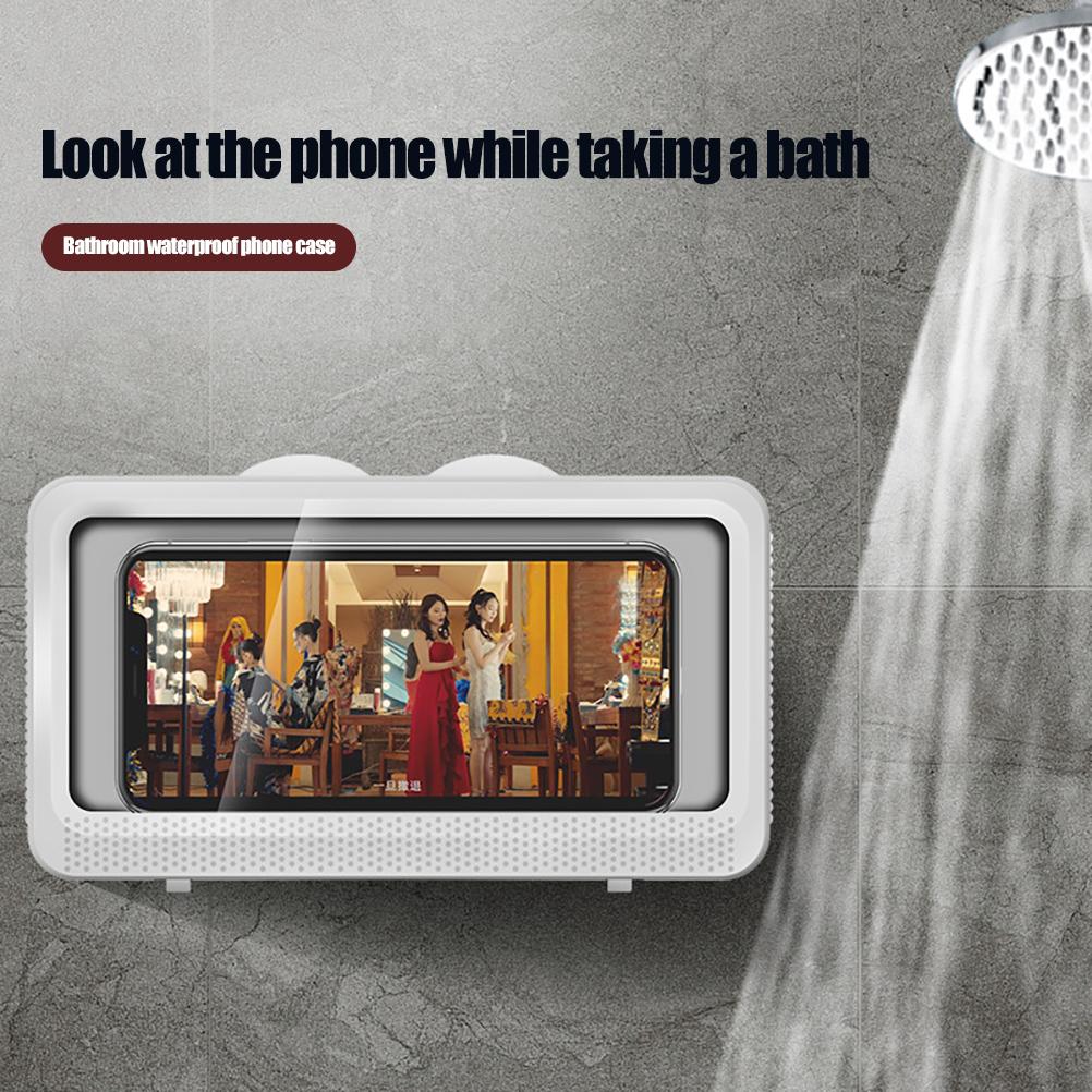 Wandmontierte Handyhalterung Wasserdichte Handyhalterung Berührbarer Bildschirm Aufbewahrungsbox für Zuhause Küche Badezimmer Büro