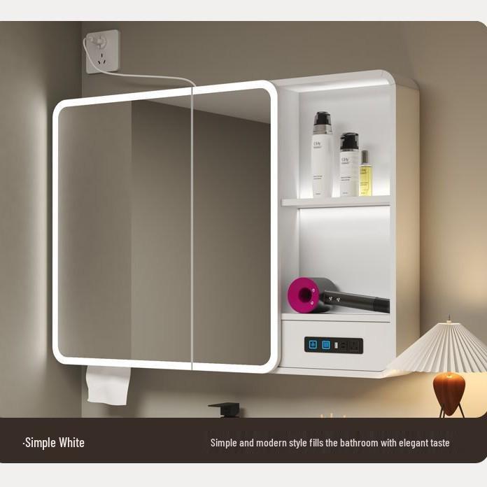 Curved Space Aluminum Smart Mirror Cabinet: Wall-Mounted, Multi-Functional Bathroom Storage with Rounded Corners.