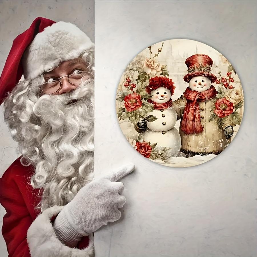 1PC Snowman Couple Round Hanging Sign - Versatile Wall Art for Christmas, Halloween, and Home Decor Decorative Ornament