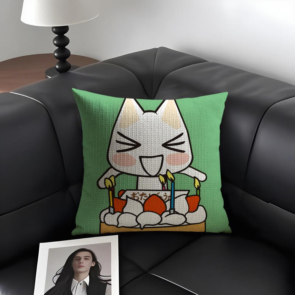 I-Inoue Toroo Cartoon Cushion Cover Natural Linen Organic Fabric Double-Sided Printing Sofa Home Decor Gift Pillow Case