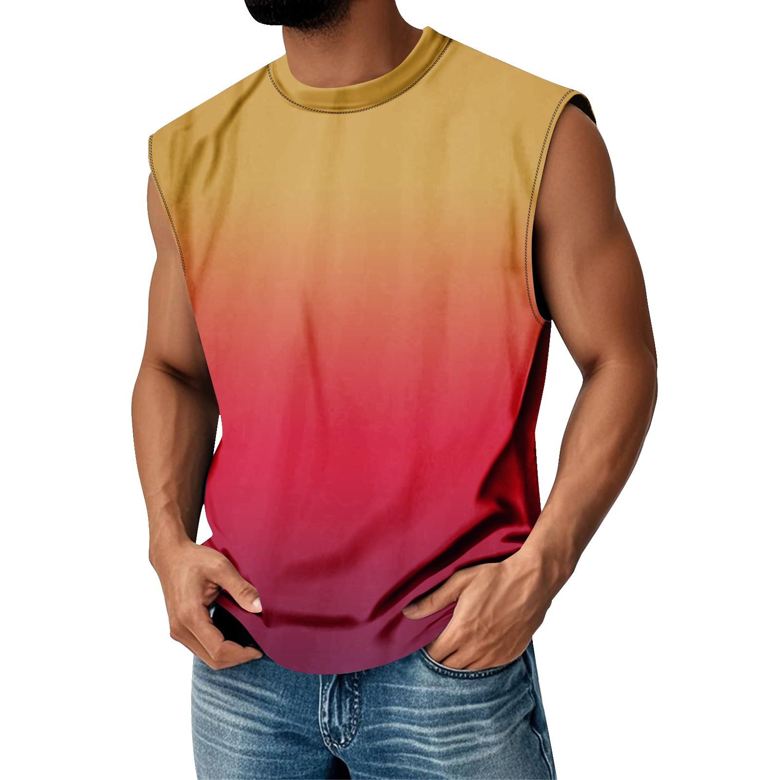 

Мужская летняя футболка без рукавов с круглым вырезом и градиентным рисунком в спортивном повседневном стиле XL красный