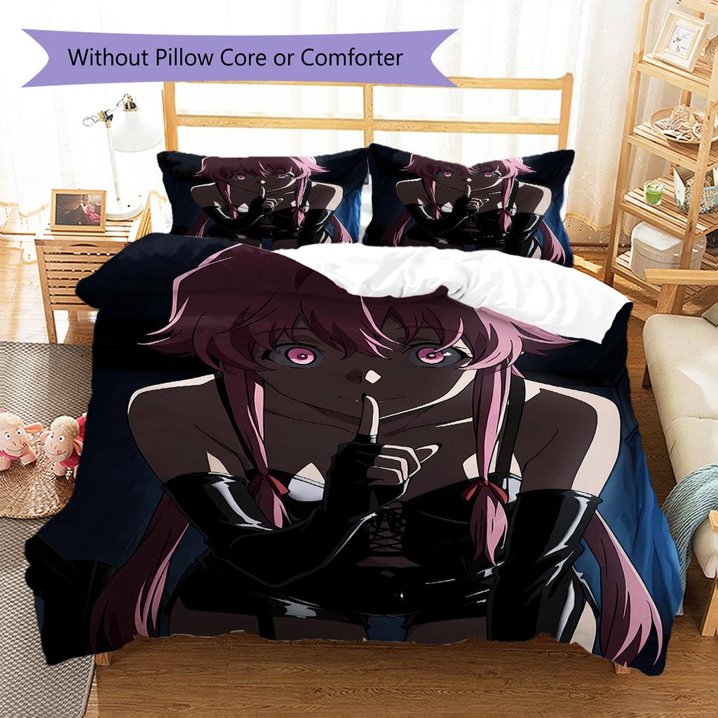 Gasai Yuno Pattern Bedding,Quilt Set Quilt Cover Pillowcase Home Birthday Gift (1 * duvet cover + 2 * pillowcase, without core)