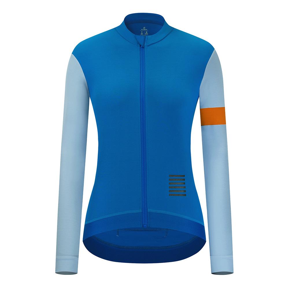 

YKYWBIKE 2023 Зимняя женская веломайка с длинным рукавом на флисовой подкладке, цветной блок Extra Small синий