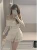 French Sweet & Spicy One-Shoulder T-Shirt and Cake Skirt Two-Piece for Women