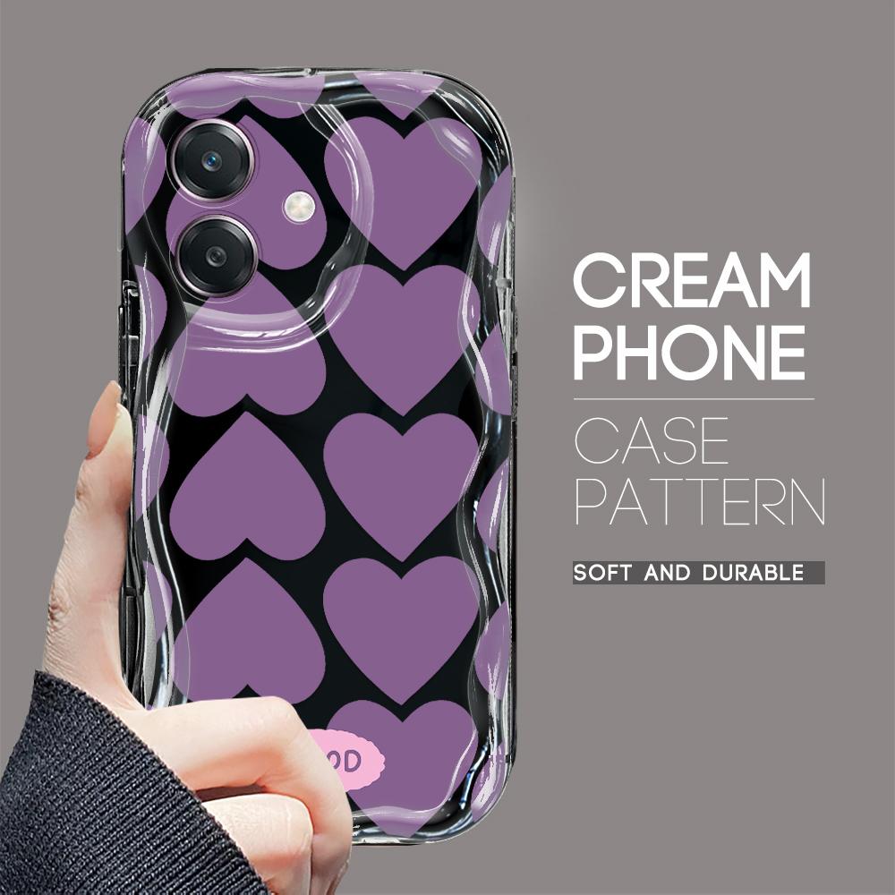 For OPPO A38 A18 A60 A58 A57s A96 Reno12 13 Realme C31 C30 Vivo V30 Y27s Y28 Y36 Y76 Wavy Edge Love-Heart Soft Silicone Phone Case