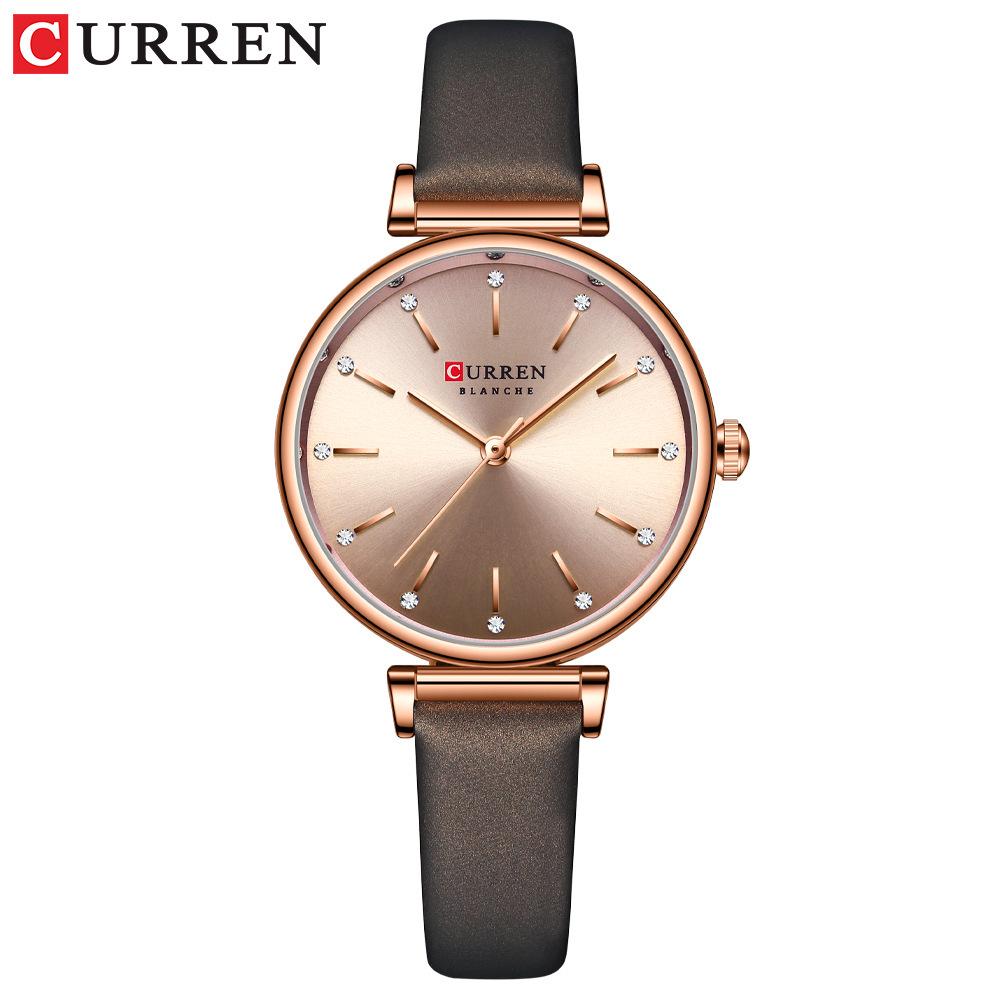 Женские модные наручные часы Curren Karin 9081 с кожаным ремешком - Простой, Красивый, Модный молодежный дизайн серый