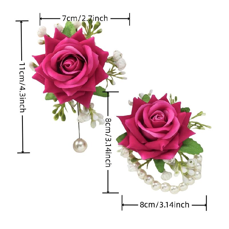 2PCS/Set Corsage Bridesmaid Accessories Party Jewelry Bridal Artificial Rose Gorgeous Wrist Corsage Elegant Multi-Color