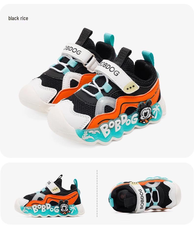 Babu Dou 2025 Autumn Collection: Breathable Mesh Toddler Walker Shoes with Soft Sole, Non-slip, and Light-up Features for Boys and Girls