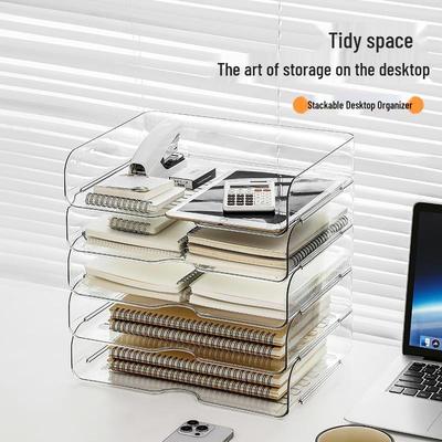 Multi-layer Transparent Desktop Storage Box - A4 File Holder & Stackable Document Organizer