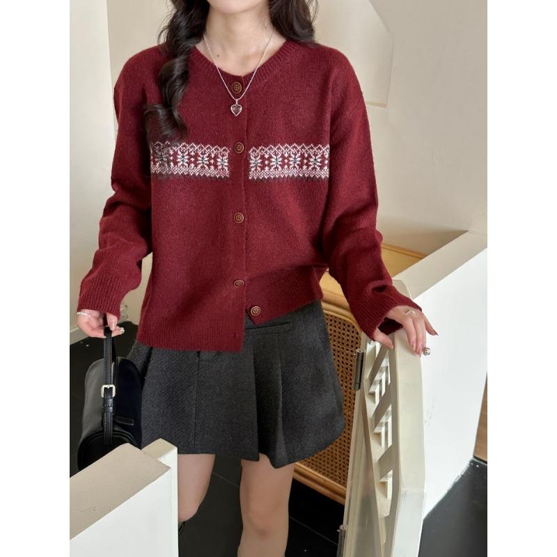 Autumn and Winter New Top Jacket Retro Jacquard Knitted Cardigan Women's Long-sleeved Fair Island Women's Sweater