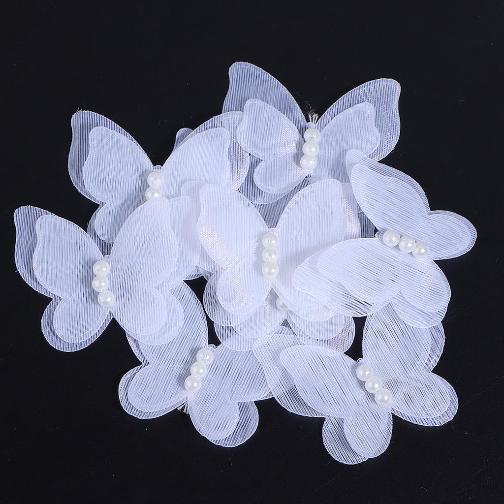 10pcs/lot Organza Fabric Butterfly Appliques Colorful Double-layer Meteor Gauze Pearl Butterfly For DIY Wedding Party Home Decor