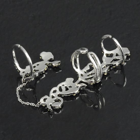 Shining Decorative Double Finger Rings Full Rhinestone Rose Flower Chain Link Rings Jewelry Gift