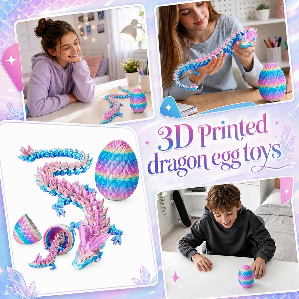 3D Printed Egg and Figure Set - 13cm Egg with 30cm, Random Color, Collectible Desk Decor