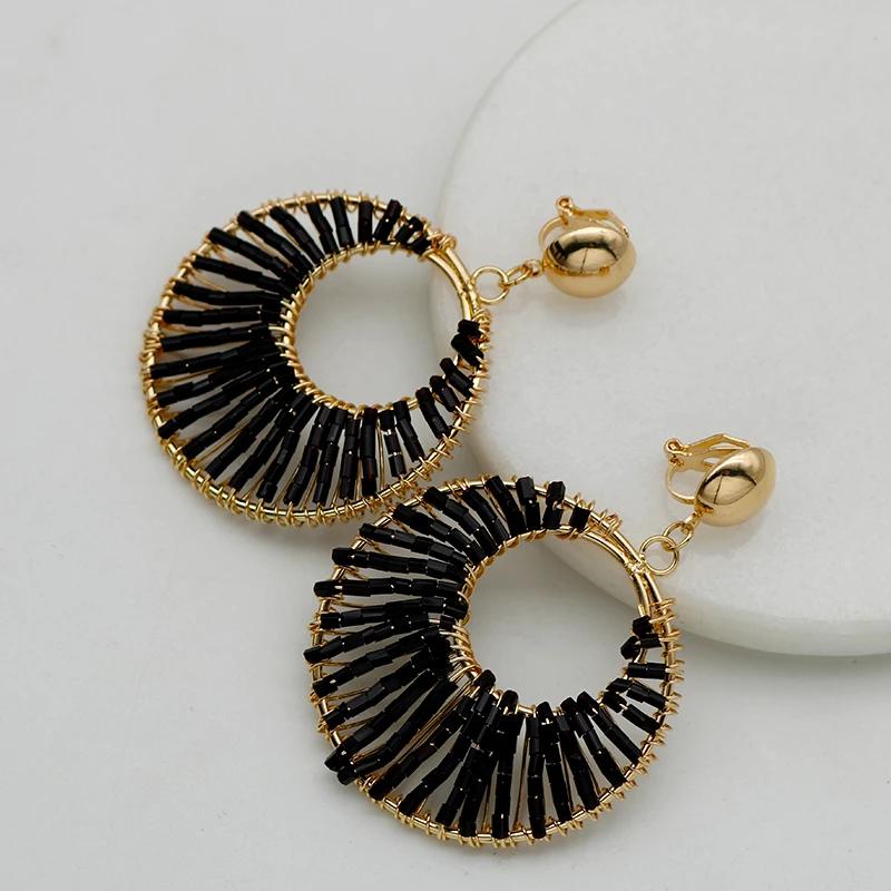 Unpierced Clip On Round Metal Dangle Earrings For Women Black Seed Beads Vintage Styles Fashion Zircon Wholesales Gifts 2023634