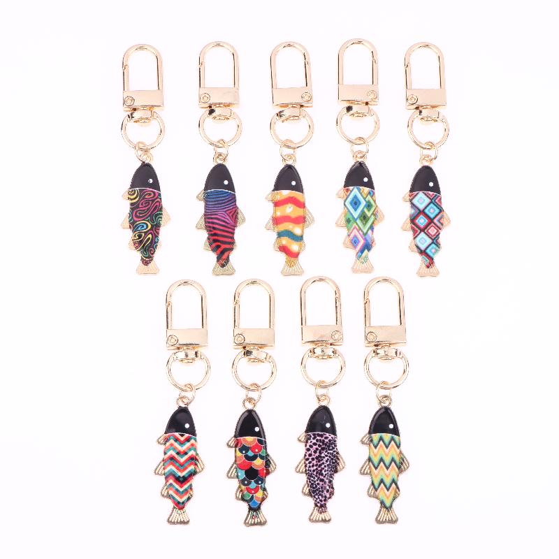 9Pcs Cartoon Fish Keychain Set Cute Alloy Metal Animal Key Rings With Lobster Clasp Multi-Functional Bag Charm Decor Ideal Gift