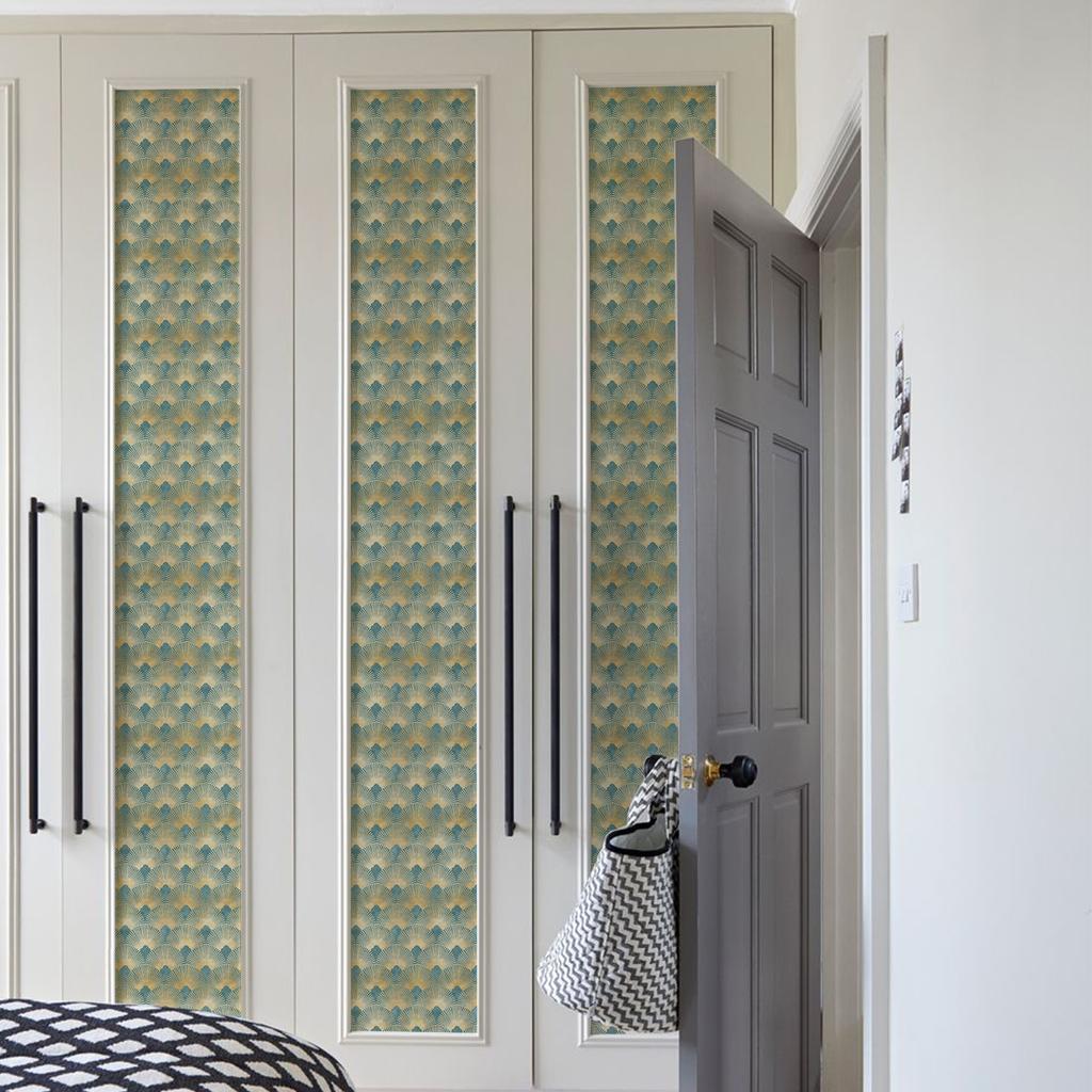 Abziehen & Aufkleben Tapete Floral Gold Grün Vintage Geometrische Tapete Art Deco Selbstklebende Kontaktfolie für Küche Möbel