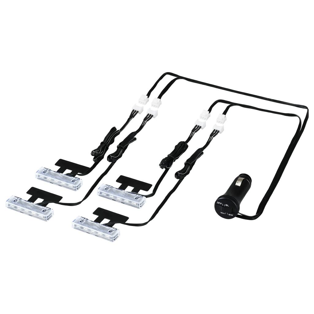 Seiwa F336 Car Supplies, LED Floor Light, 4 Rows, Blue/White Switching, Illumination, High Brightness