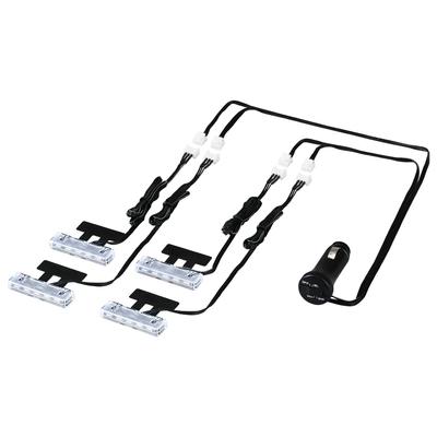 Car Interior LED Floor Light, 4-Light, Blue/White Switching, F336, High-Brightness LEDs, Cigarette Lighter Plug, DC 12V Power Supply