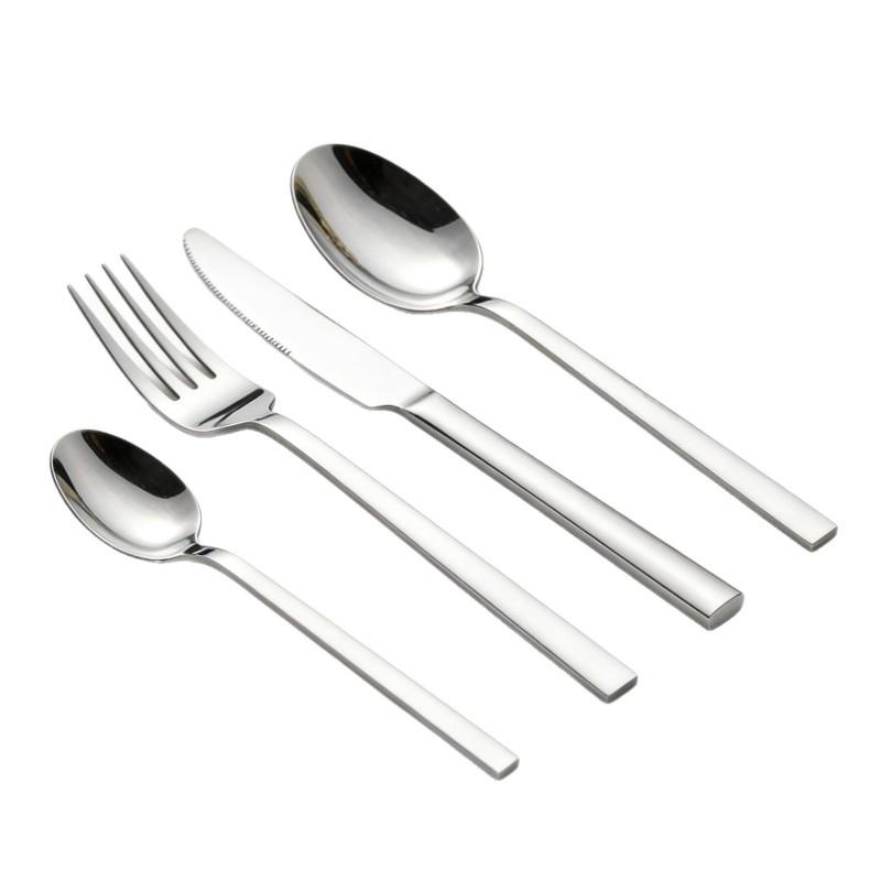 Stainless Steel Flat Handle Cutlery Set Restaurant Hotel Dining Steak Knife Dessert Spoon Fork 5-Piece
