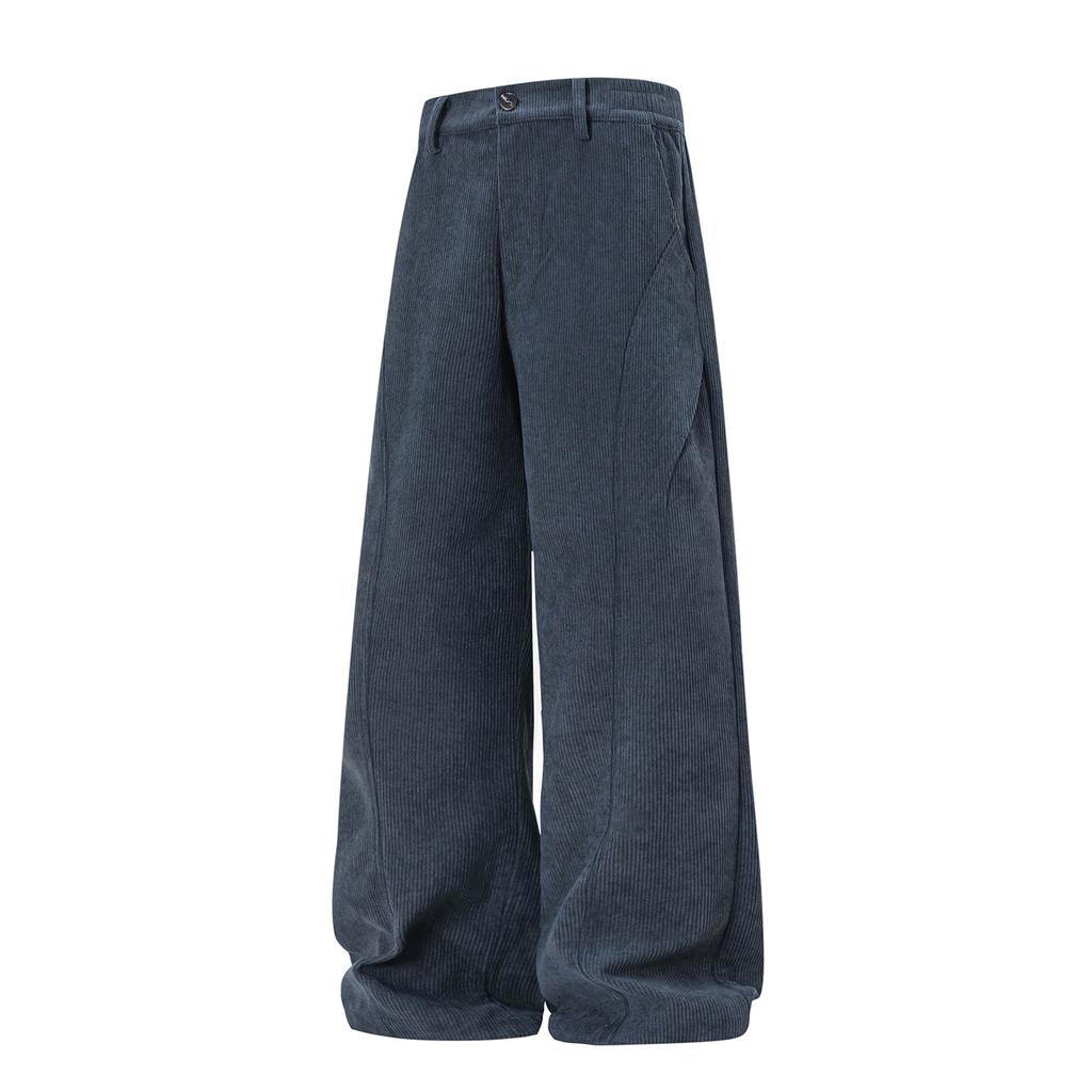 | Retro corduroy simple casual pants men's autumn structure split pleated loose straight long pants