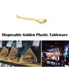 Einweg Gold Farbe Kunststoff Geschirr Besteck Löffel Gabel Set 25PC Heiße Party