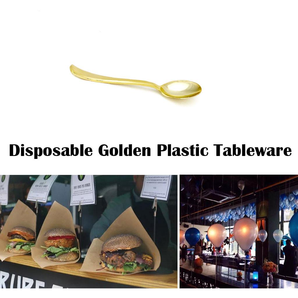 Einweg Gold Farbe Kunststoff Geschirr Besteck Löffel Gabel Set 25PC Heiße Party