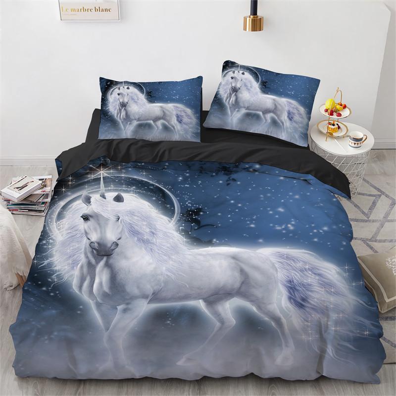 Cute Unicorn Duvet Cover Microfiber Forest White Unicorn Horse Comforter Cover Flying Horse Bedding Set King Full For Girls Teen