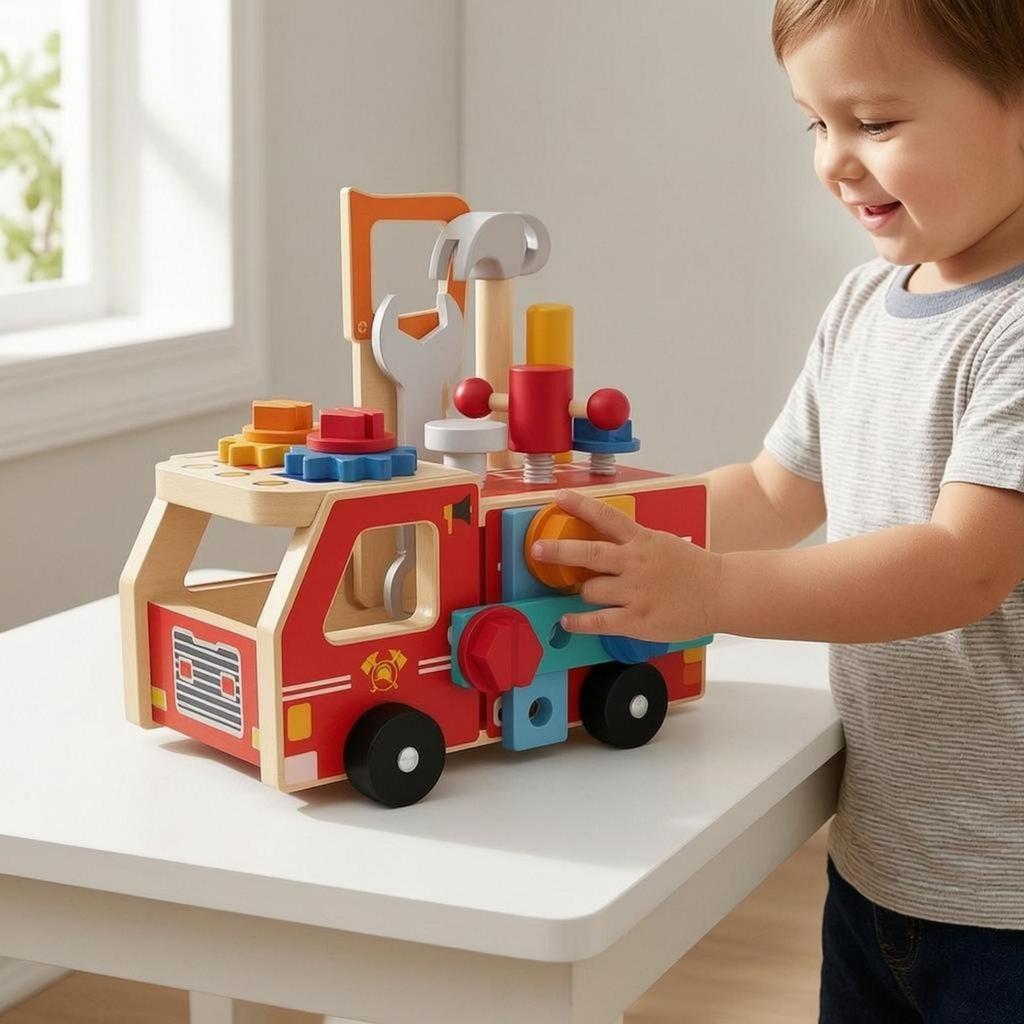 Wooden Assembly Fire Truck Fine Motor Skills Screwon Building HandEye Coordination