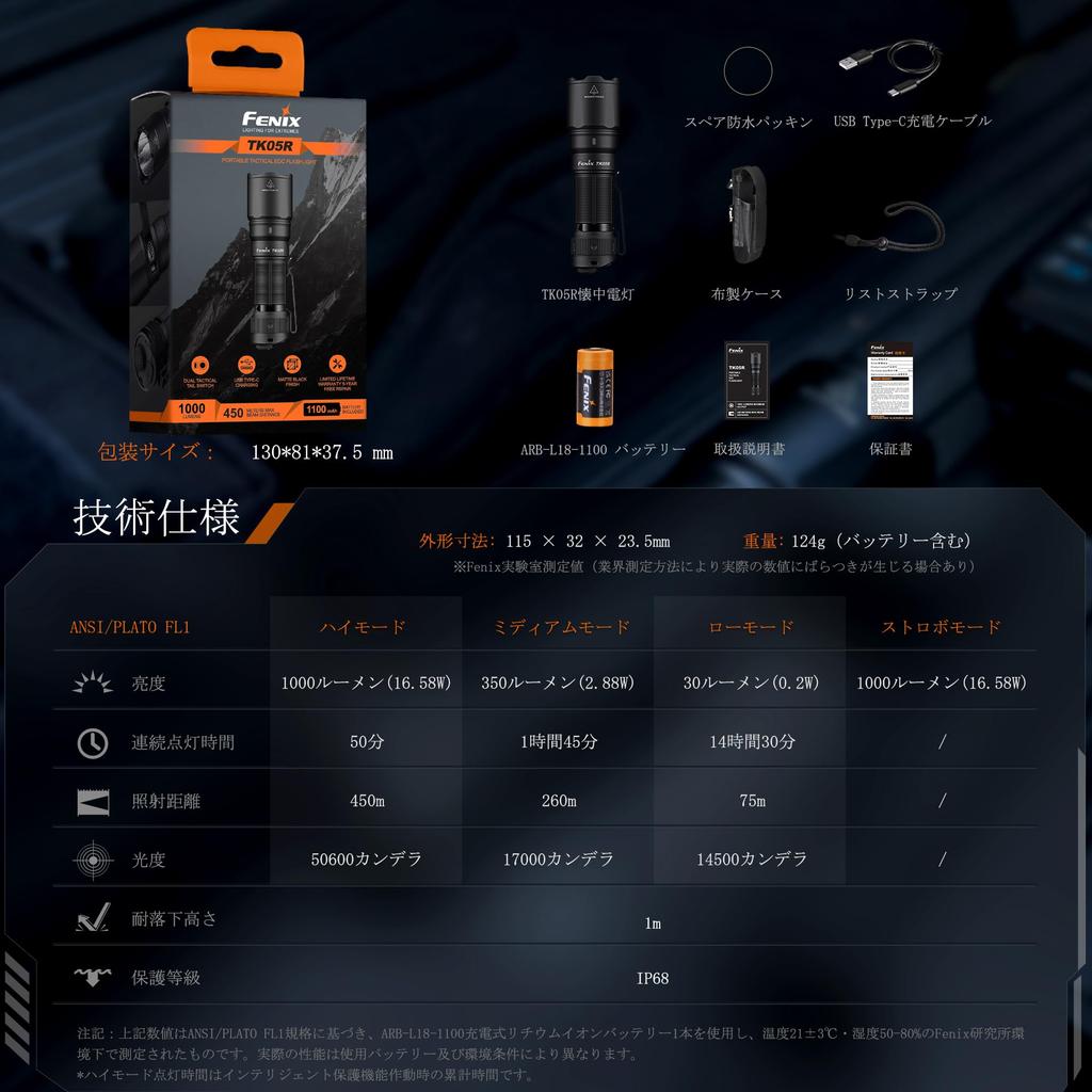 Fenix Rechargeable LED 3000 475M Long Portable IP68 Hours of Battery Disaster High Super Tactical Light for Outdoor 1100mAh Battery TK05R-R