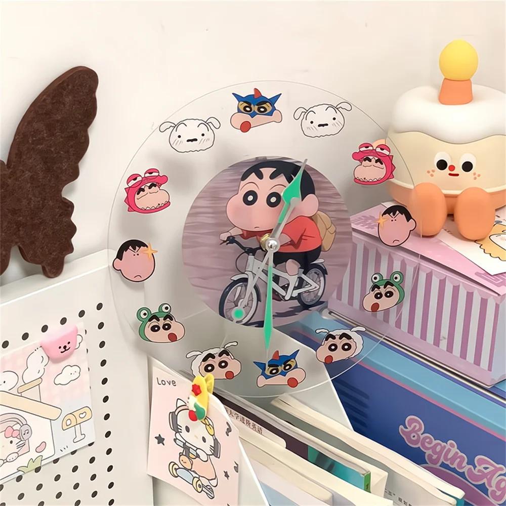 New Kawaii Anime Crayon Shin-Chan Acrylic Clock Cute Creative Simple Desktop Wall Hanging Clocks Best Beauty Gifts