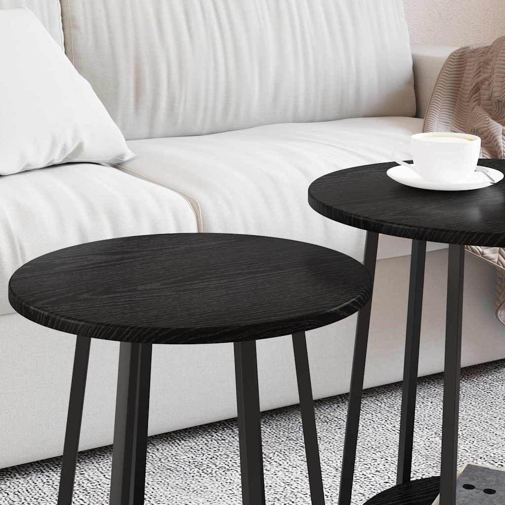 Side Table Set with Shelf 2 Pcs Black Oak Effect