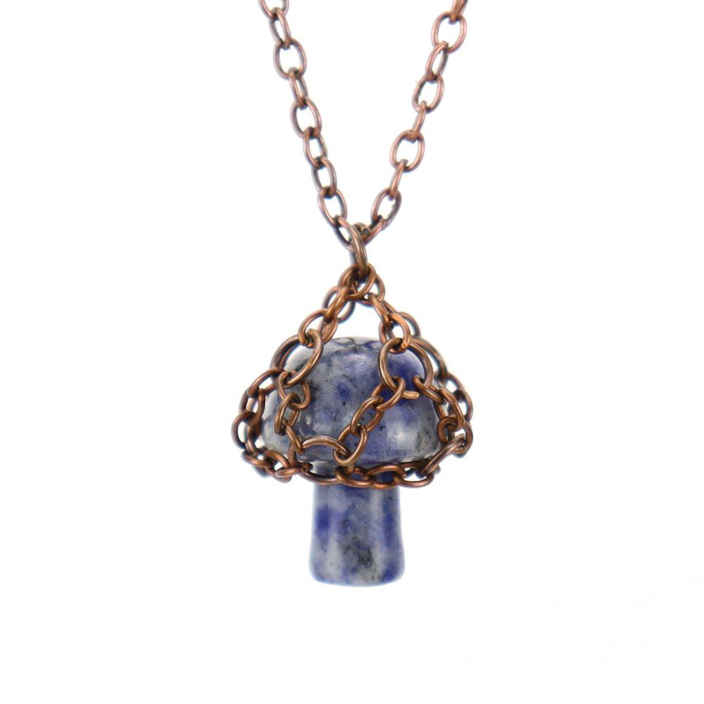 Handmade Retro Winding Crystal Tiger Stone Agate Small Mushroom Pendant Necklace Jewelry N698