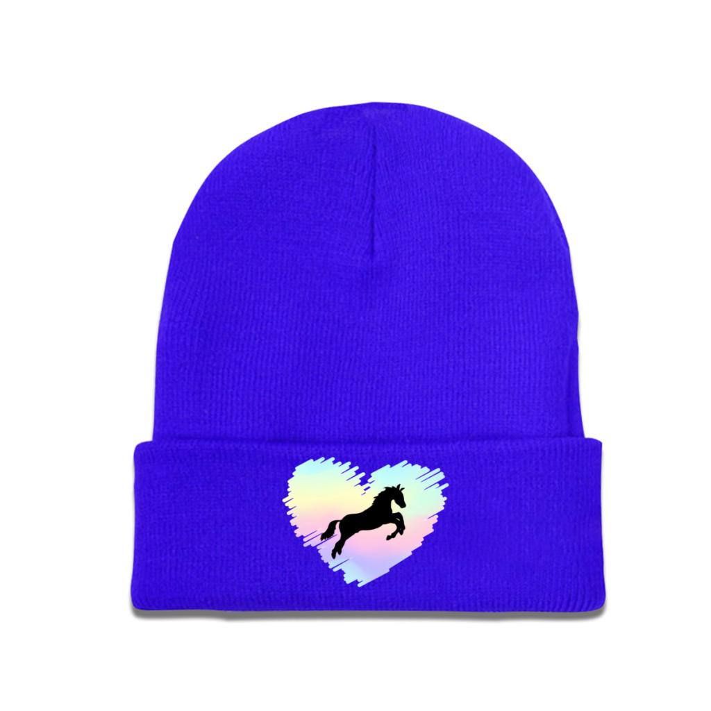 Pferdeliebhaber-Regenbogen-Herz-Strickmütze für Damen, Unisex, Skullies-Mützen, Herbst-Winter-Mützen, Hip-Hop-Kappen