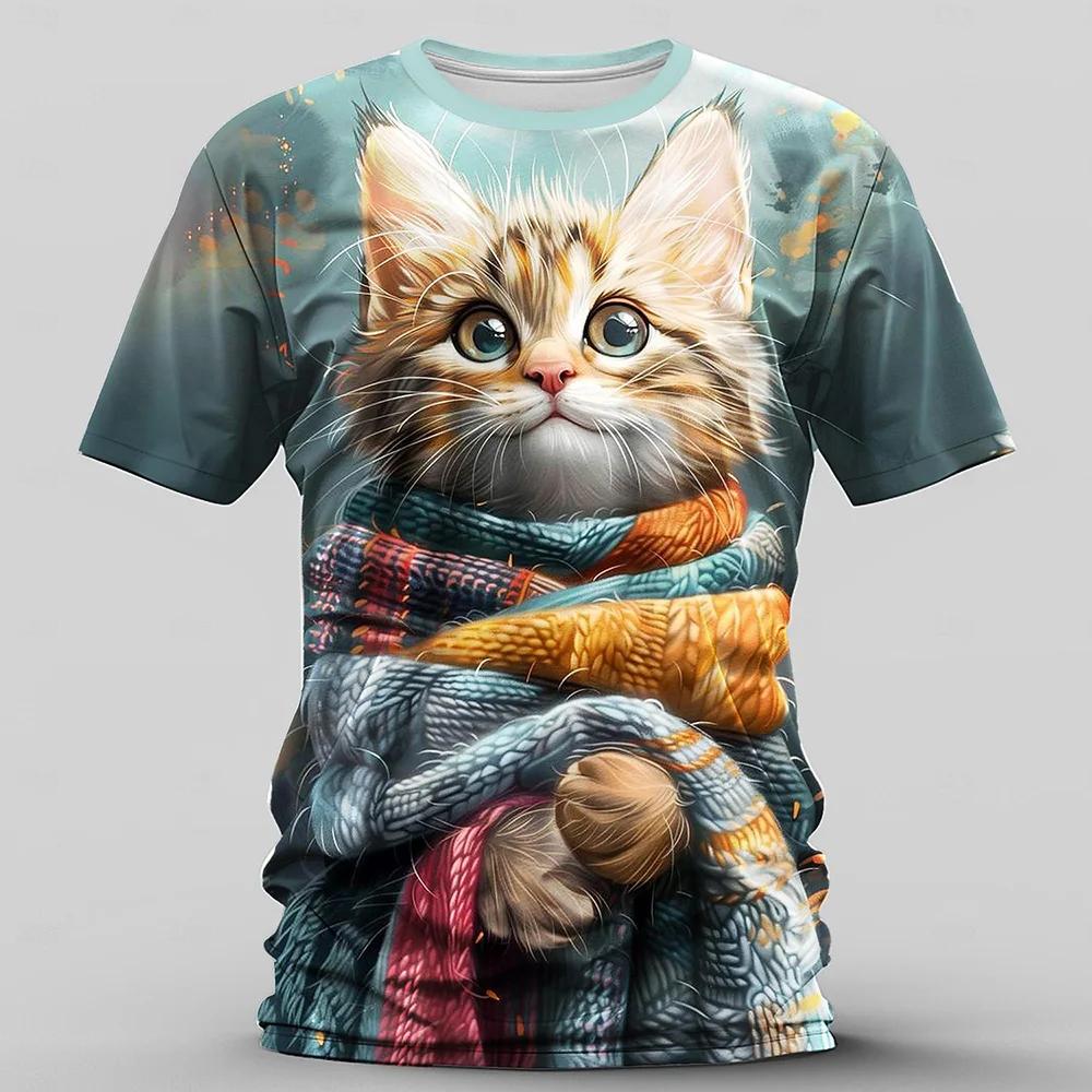 Cute cartoon cat 3D short sleeved clothing men's T-shirt outdoor casual street men's T-shirt men's T-shirt women's shirt children's T-shirt