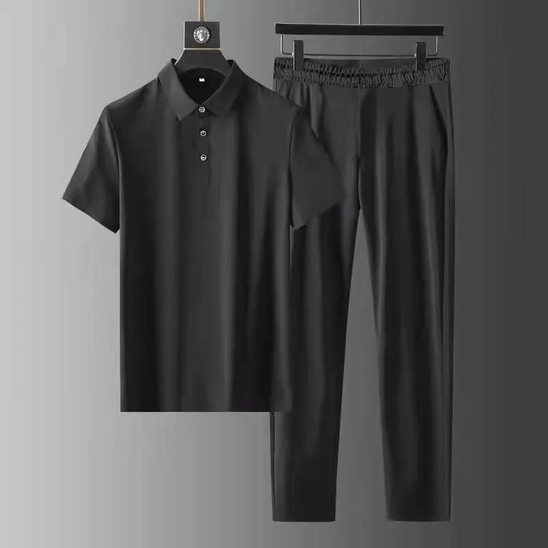 Summer Fashion Solid Color Comfortable Breathable Sports Suit Men's Business Leisure Loose Size Two-Piece Set XS-4XL
