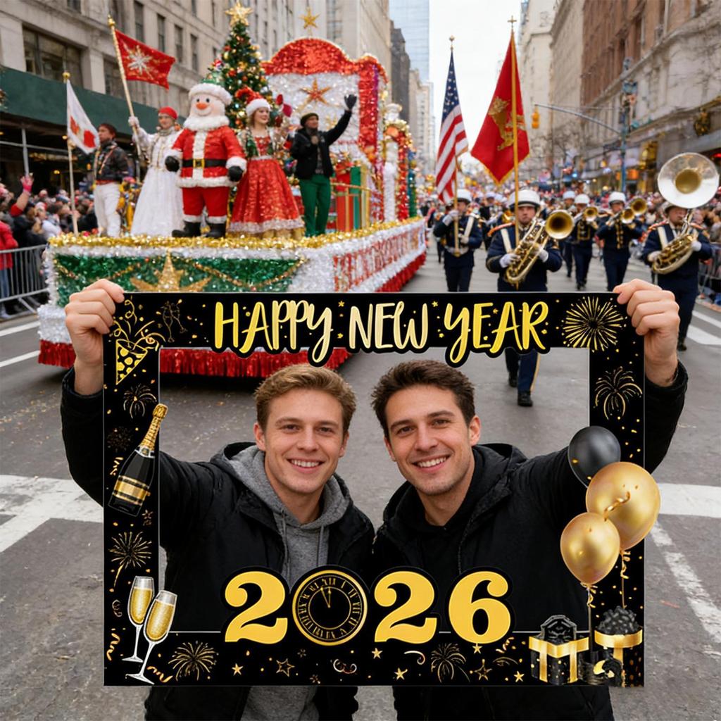New Years Props Funny Photography Backdrop Black And Gold Handheld 2026 New Years Eve Photo Props For Women Family Kids Indoor
