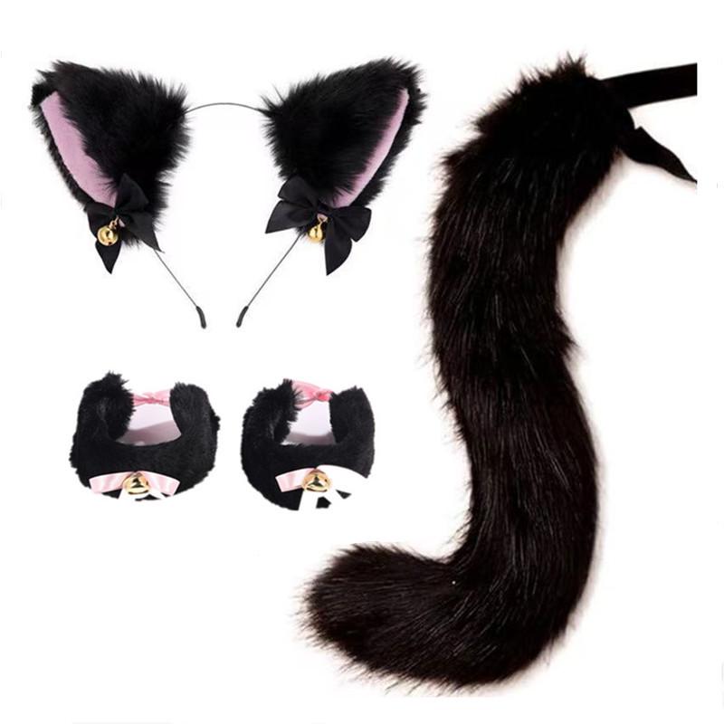Cat Ear Bell Headband & Choker Set with Tail - Halloween Party Accessories